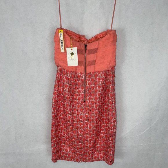 Alice + Olivia Coral Pink Tweed Bustier Style Dress Size 2 NWT - Picture 3 of 6